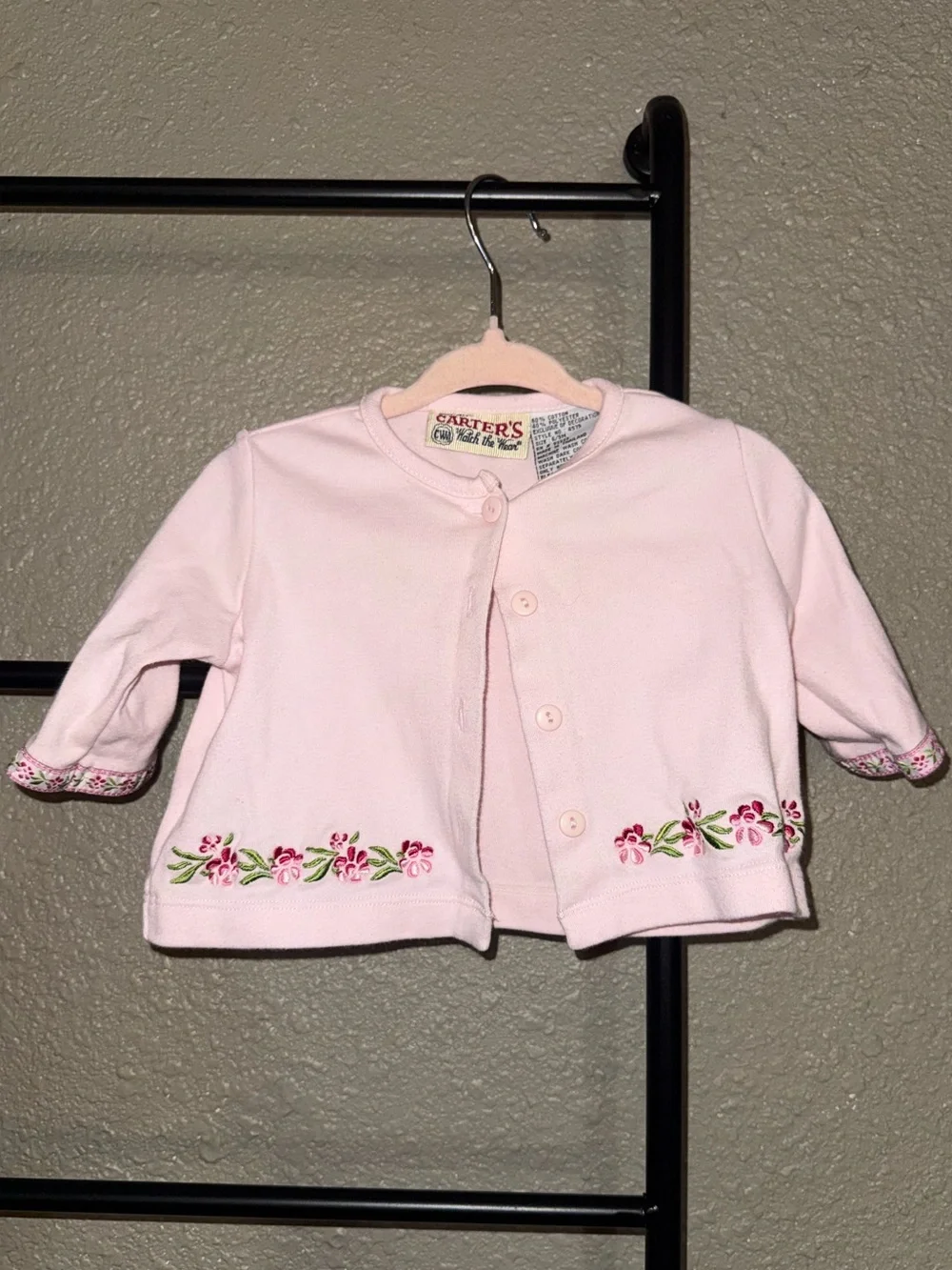 Vintage Carter's Pale Pink Baby Cardigan with Button Front